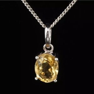 Vintage sterling silver‎ prong set citrine pendant,16 1/2 " curb chain necklace